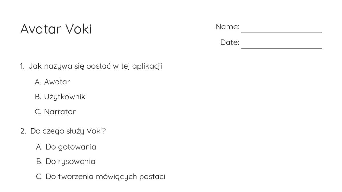 Avatar Voki - My Worksheet Maker: Create Your Own Worksheets
