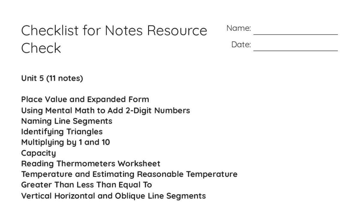 Checklist for Notes Resource Check - My Worksheet Maker: Create Your ...