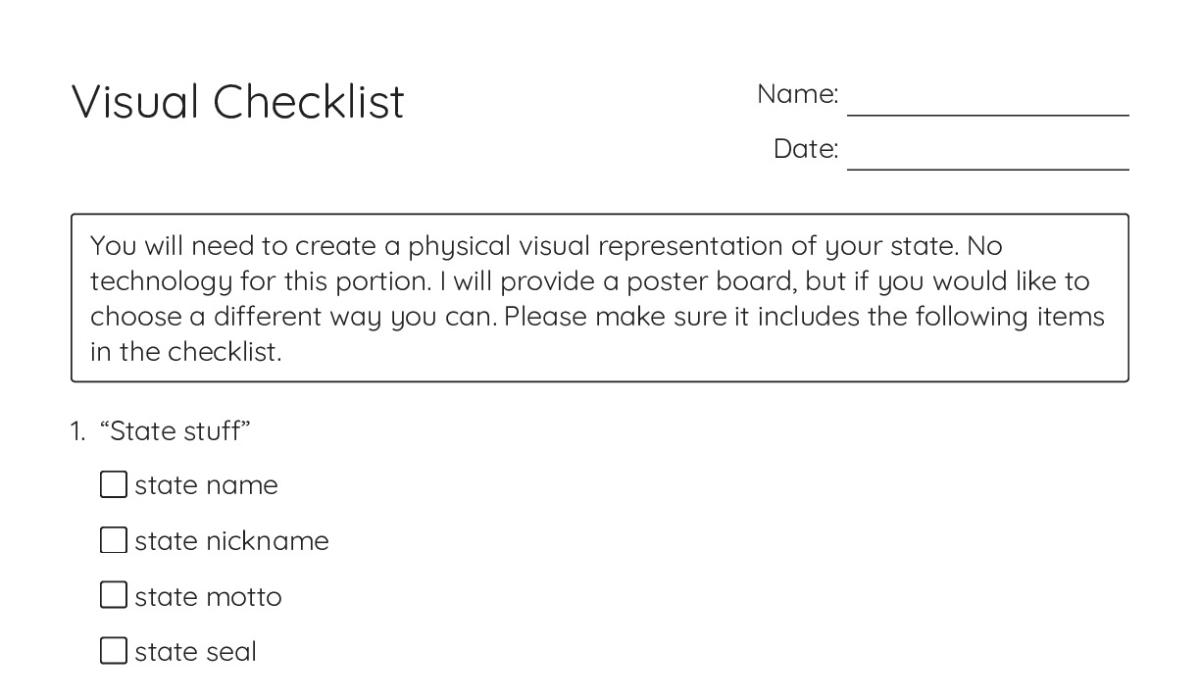 Visual Check Example Visual Checklist - My Worksheet Maker: Create Your Own Worksheets