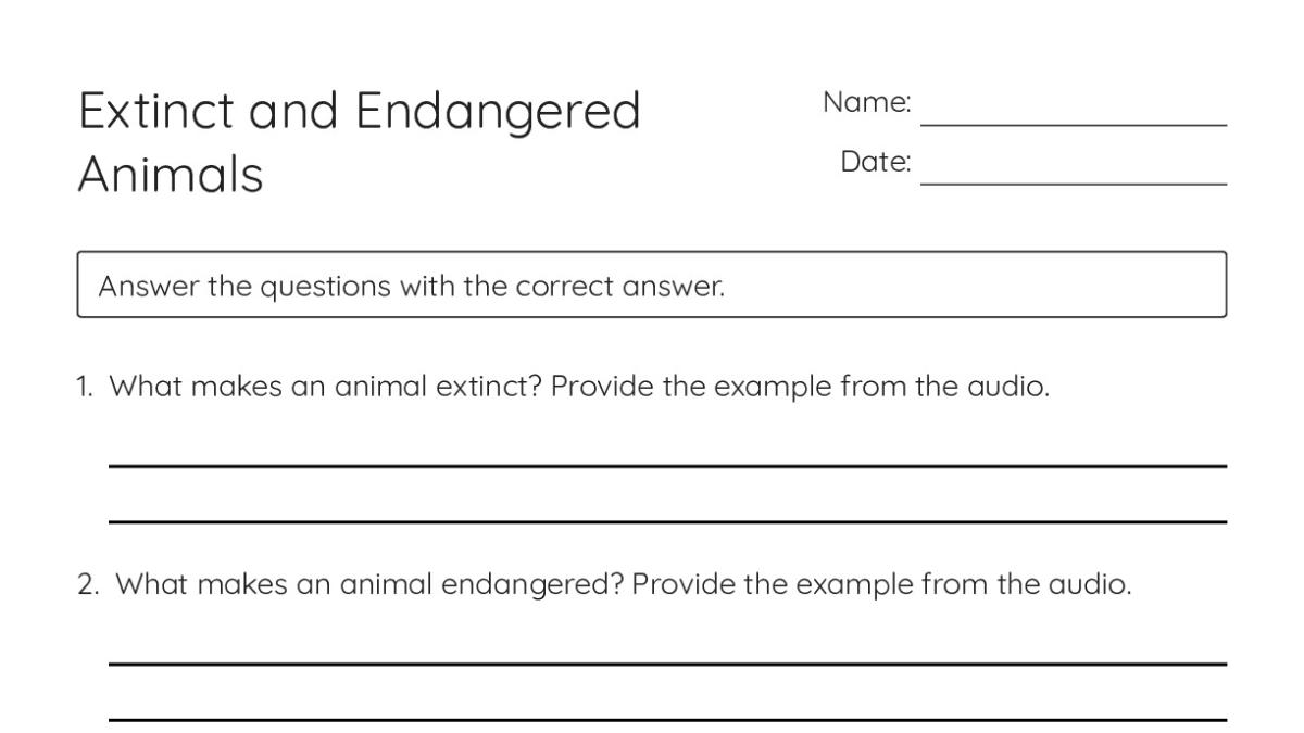 Extinct and Endangered Animals - My Worksheet Maker: Create Your Own ...