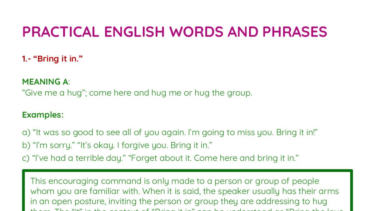PRACTICAL ENGLISH WORDS AND PHRASES - My Worksheet Maker: Create Your ...