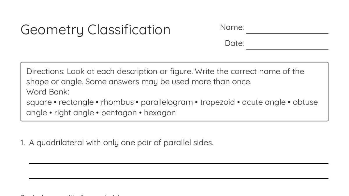 Geometry Classification - My Worksheet Maker: Create Your Own Worksheets