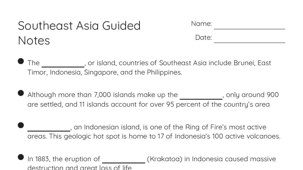 Southeast Asia Guided Notes - My Worksheet Maker: Create Your Own ...