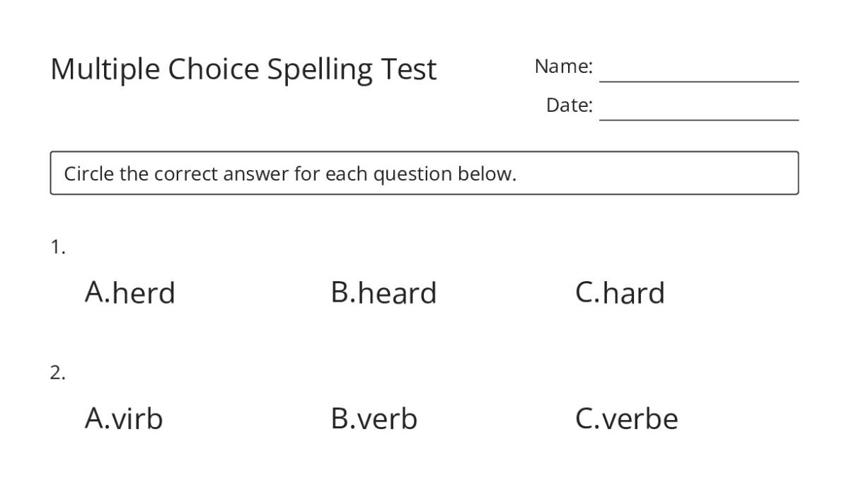 Multiple Choice Spelling Test - My Worksheet Maker: Create Your Own