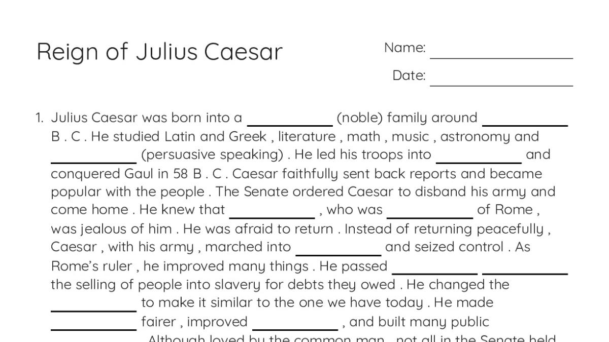 Reign of Julius Caesar - My Worksheet Maker: Create Your Own Worksheets