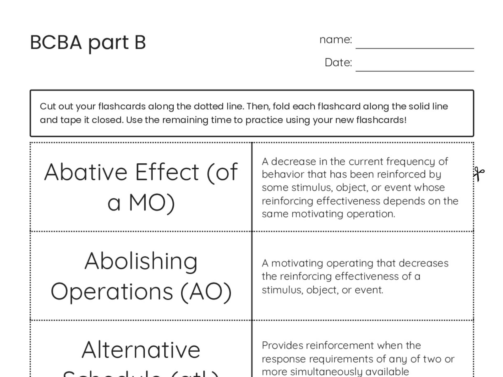 BCBA Part B flashcard set covering operant conditioning, reinforcement, and establishing operations.