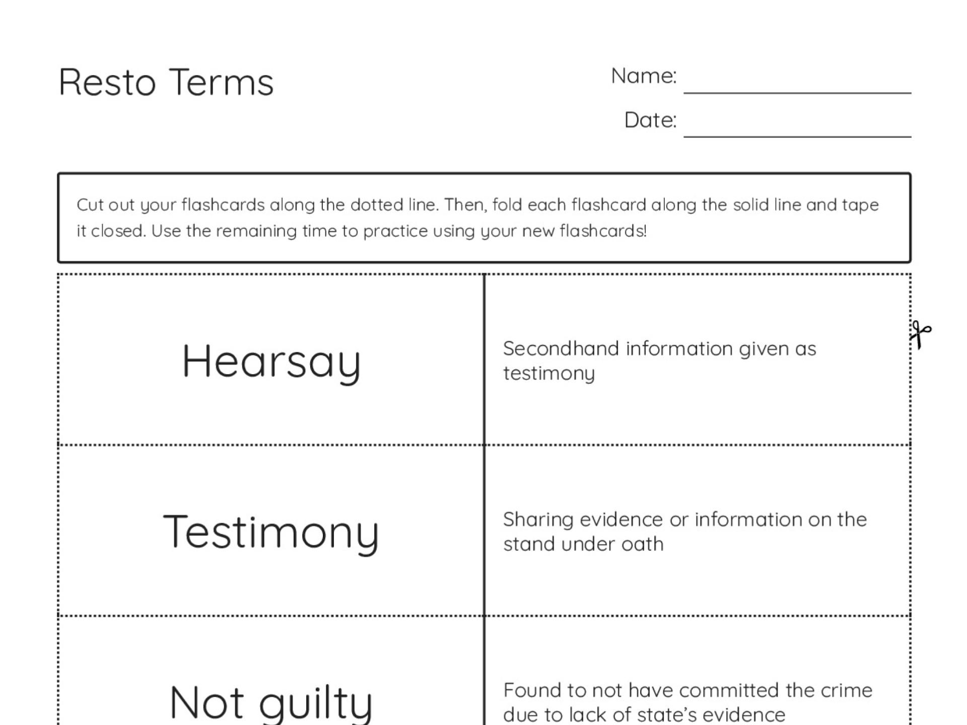 Criminal law and courtroom vocabulary flashcards with trial procedure, evidence types, and constitutional amendments.