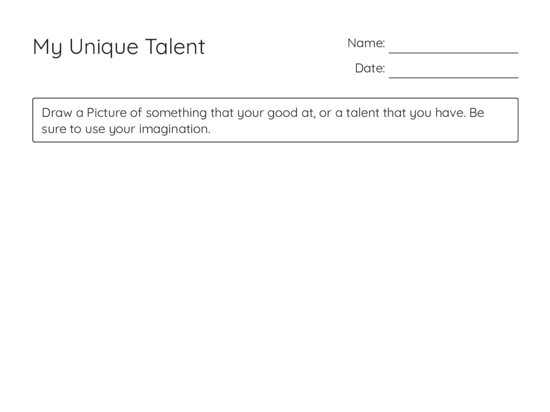 Printable worksheet for Grades 4–6 with space to draw a talent and write about using it and including others.