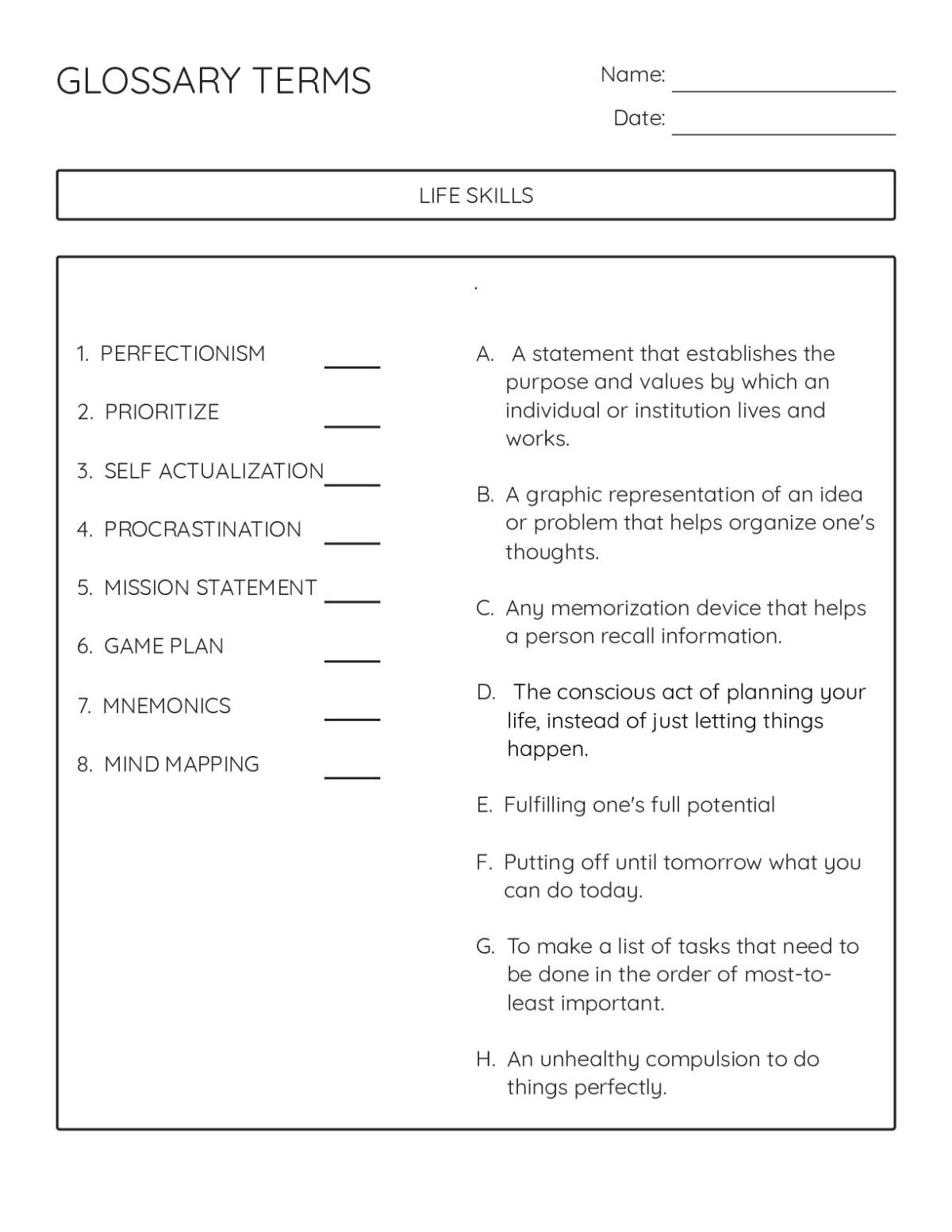 Fill-in-the-blank glossary worksheet on professional salon skills including grooming, work ethic, and client communication.