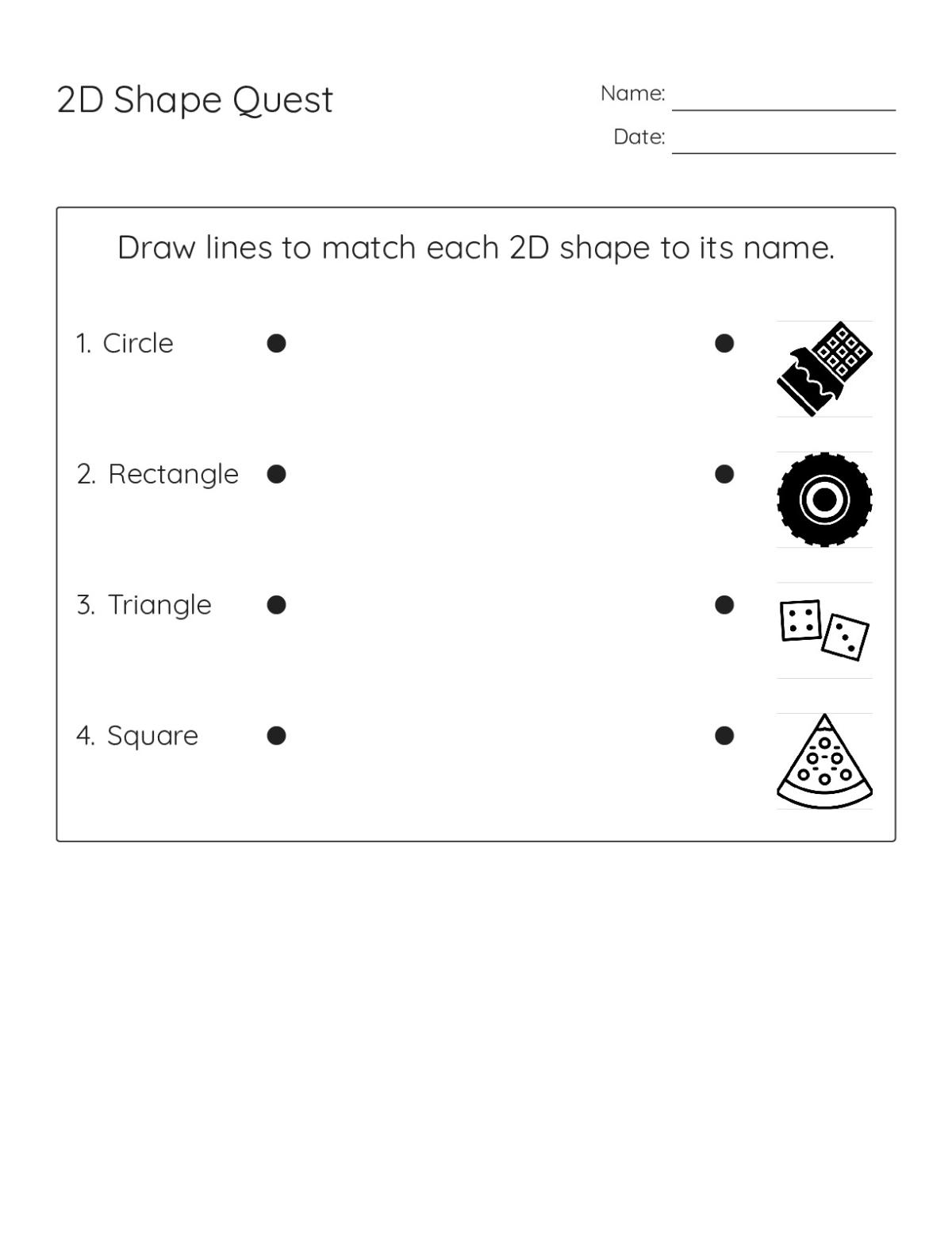 Printable geometry worksheet for grades 2 and 3 with shape clues and an activity to draw triangles, squares, rectangles, and circles.