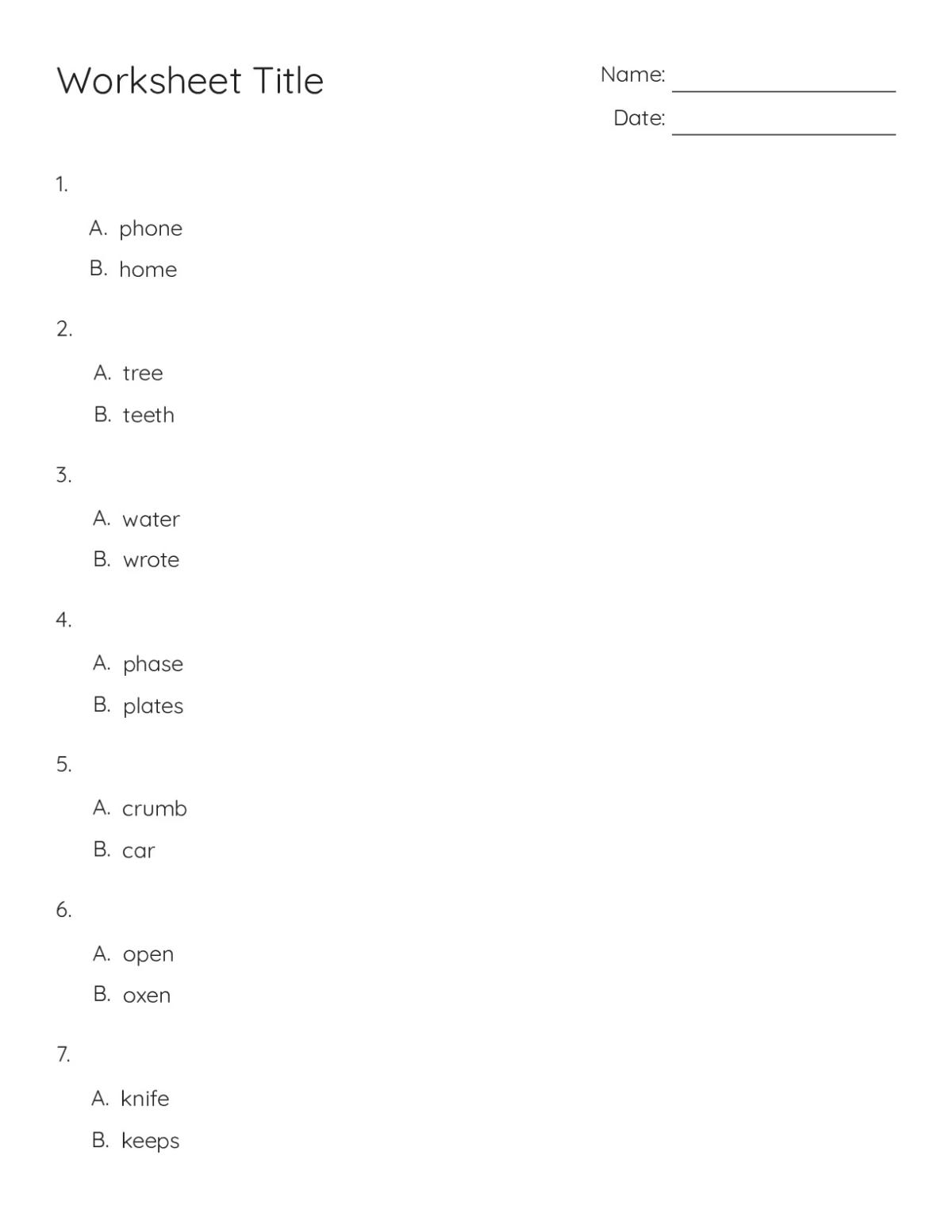 Printable 3rd grade phonics worksheet with multiple-choice questions on silent letters, including words like phone, knife, and wrinkle.