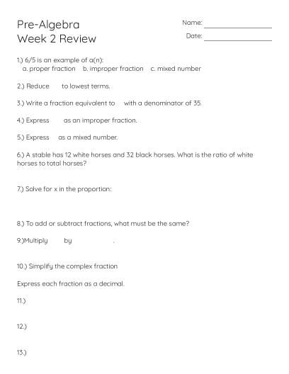 7th Grade Mathematics Review: Week 1 - Free Printable | BrightSprout