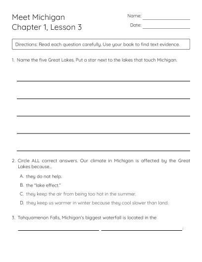 Michigan Map Skills and Regions - Free Printable | BrightSprout