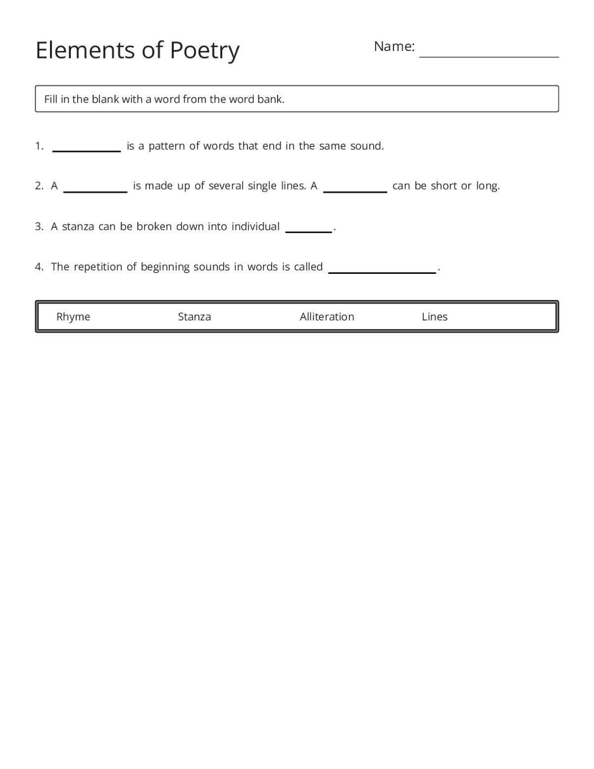 Elements of Poetry - Free Printable | BrightSprout