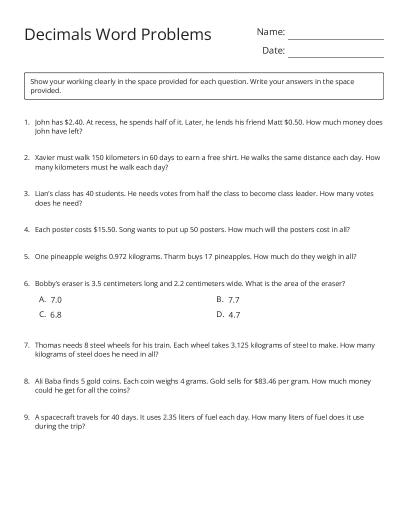 Free Printable 6th Grade Decimals Worksheets | BrightSprout