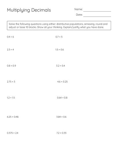 Decimals Worksheets