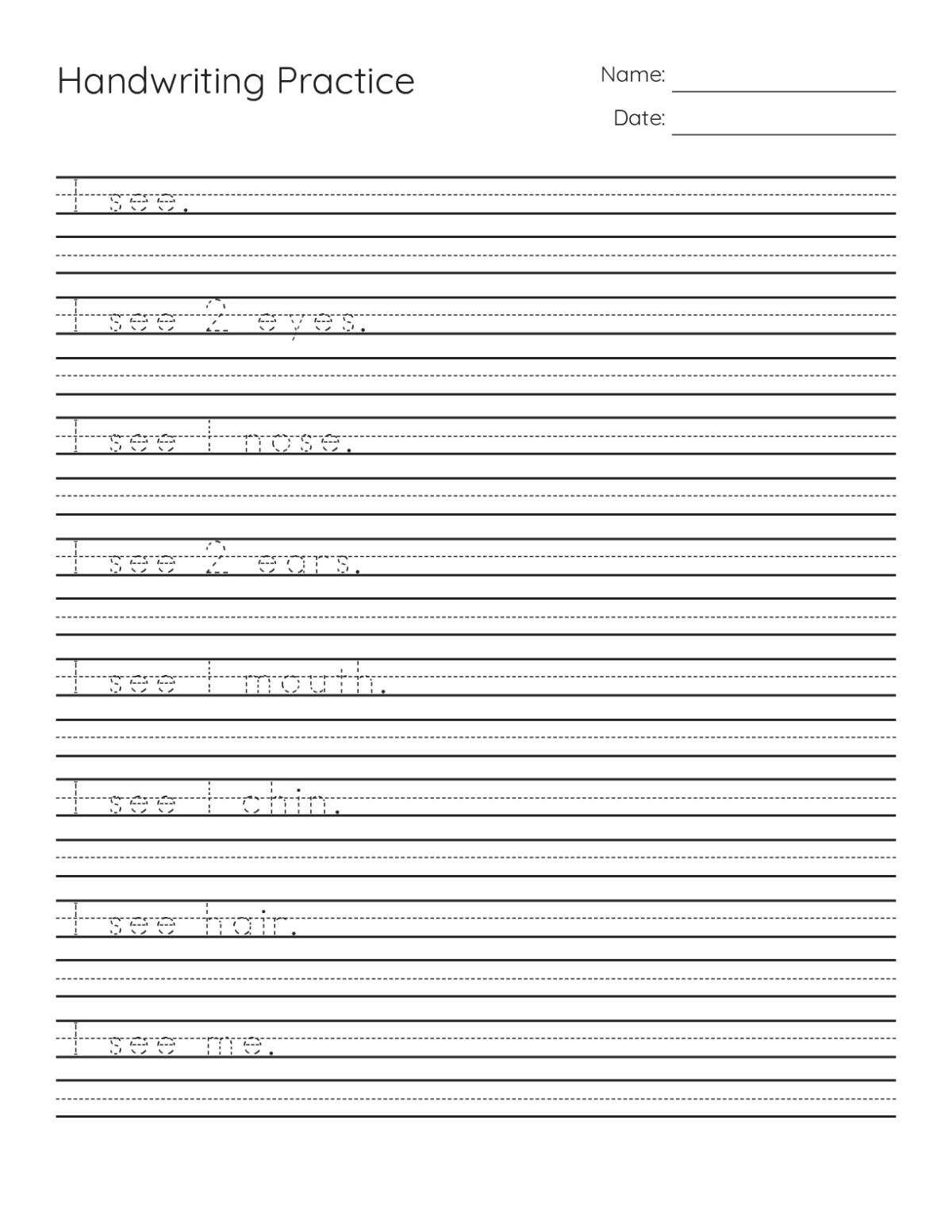 Practise Cursive Handwriting Practice: I See Me - Free Printable | BrightSprout