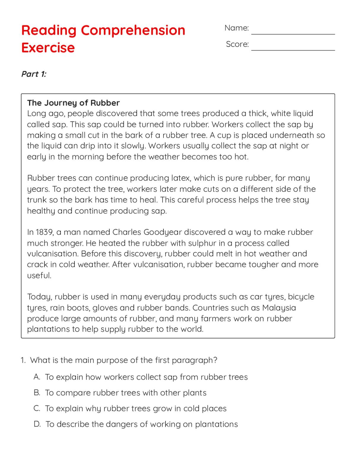 Reading Comprehension Exercise - Free Printable | BrightSprout