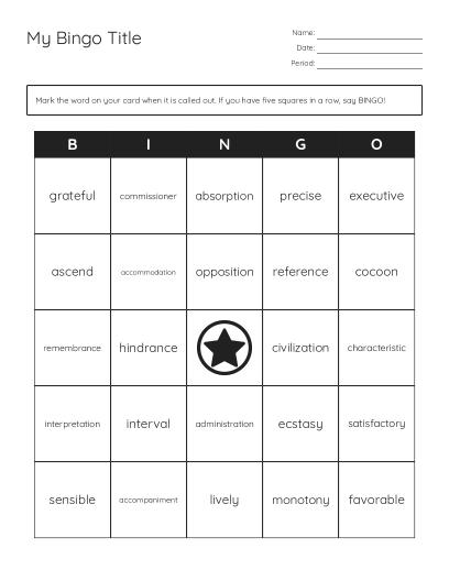 Free Printable High School English / Language Arts Bingo Cards ...