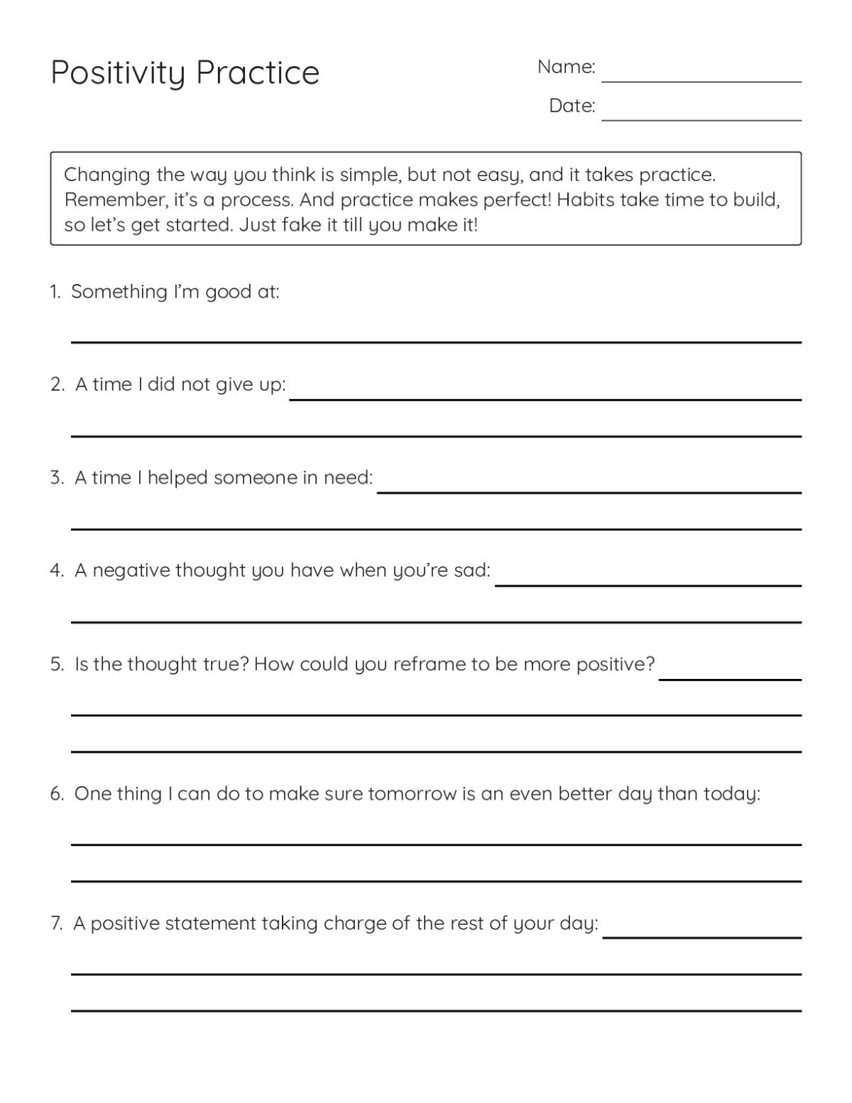 Positivity Practice - Free Printable | BrightSprout