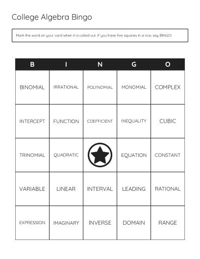 College Algebra #1 Word Search - Free Printable | BrightSprout