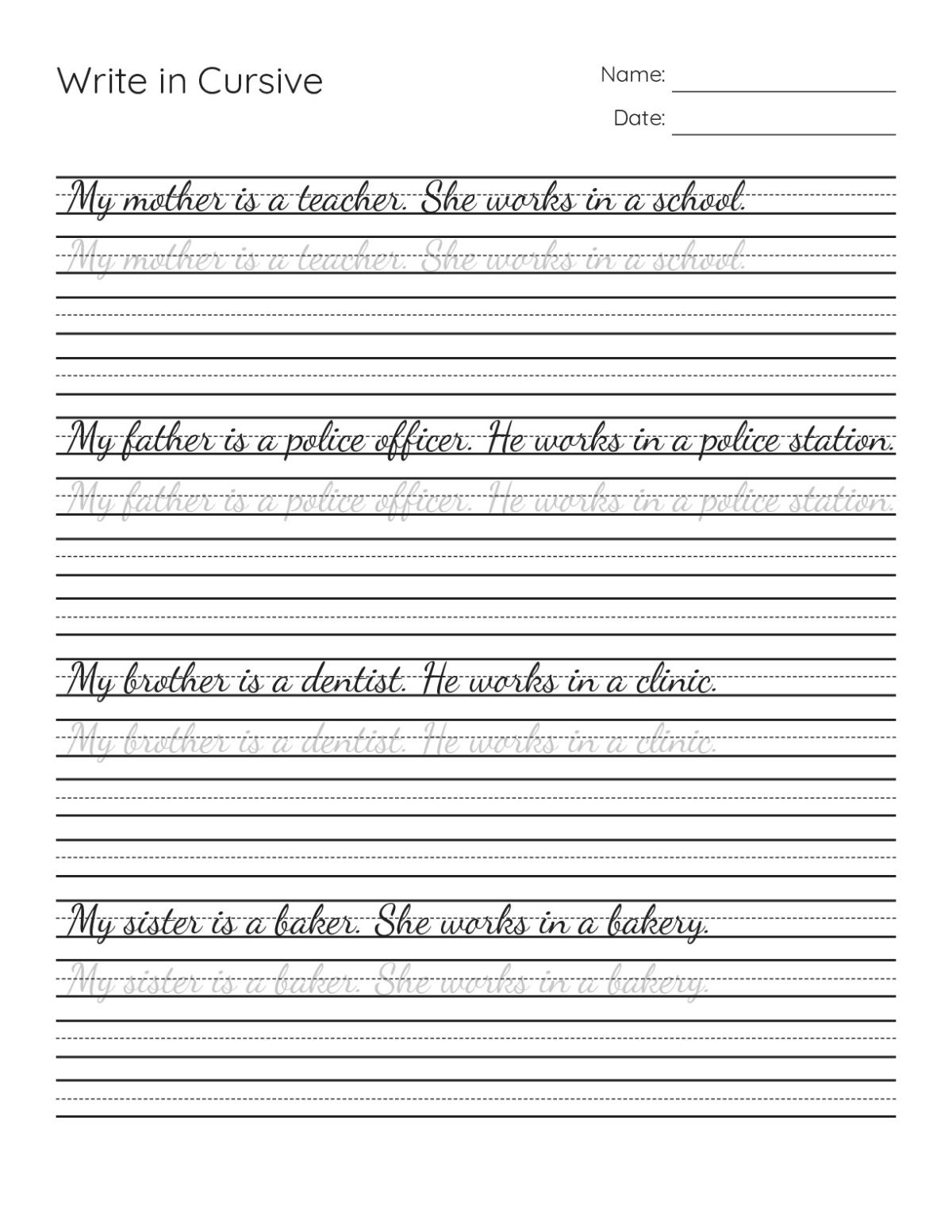 Cursive Writing Writing Cursive Handwriting: Occupations and Workplaces - Free Printable ...